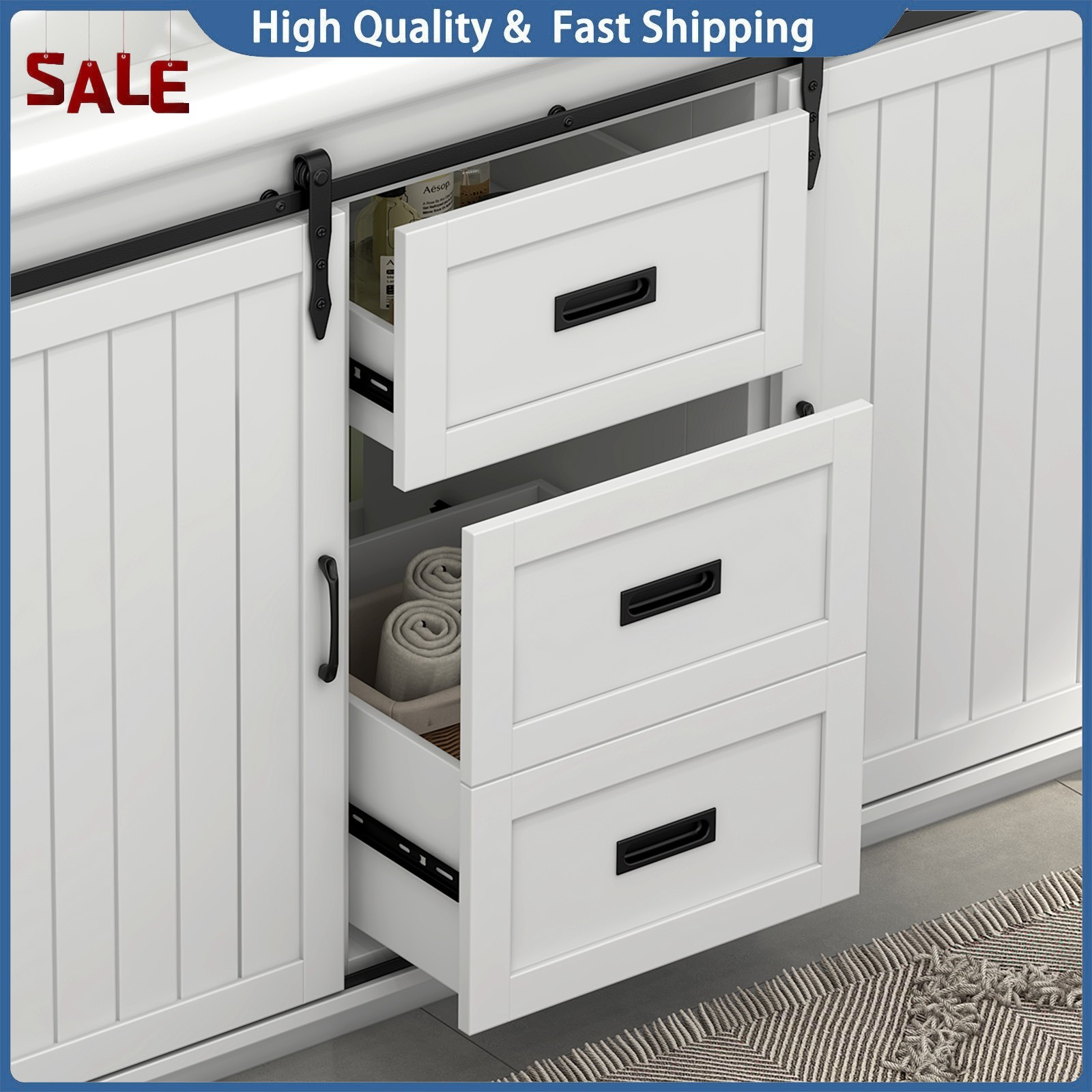 47″ Bathroom Vanity Cabinet with Double Sink Freestanding Storage Cabinet