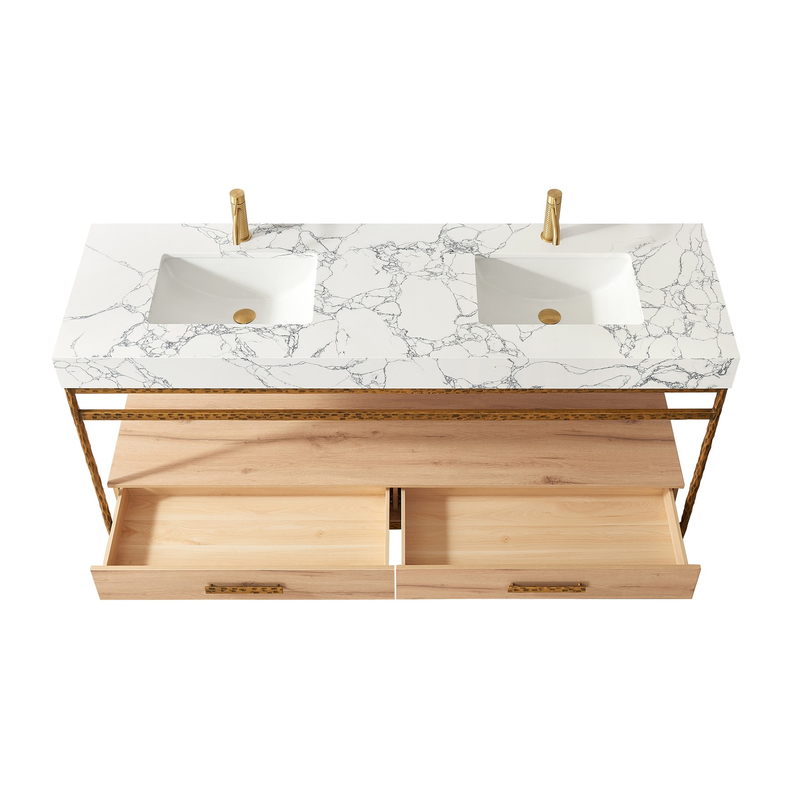 Dhaka 72″ Double Vanity in Yellow Bronze Metal Support with Composite Stone Top
