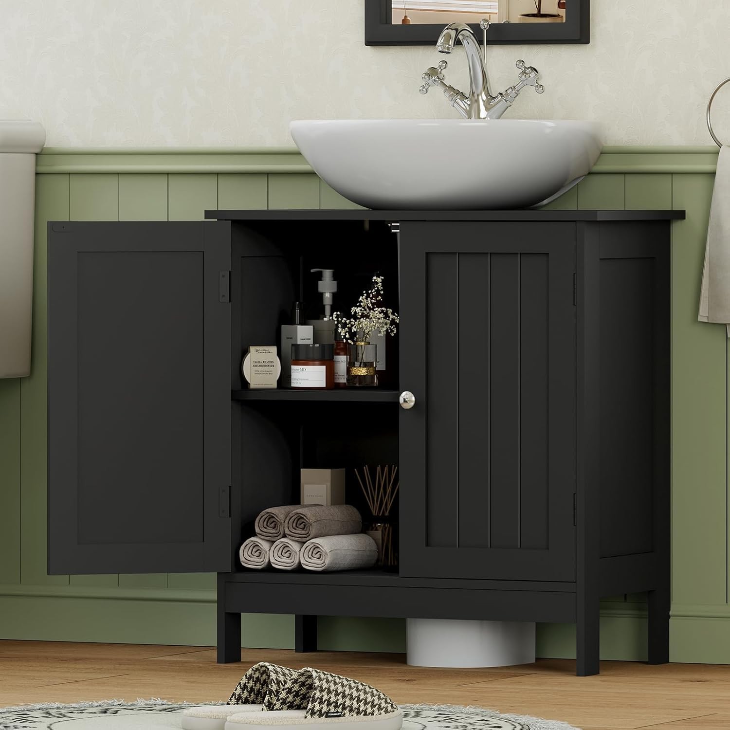 Moisture Resistant U-Shaped Under Sink Cabinet with 2 Doors – Quick Assembly