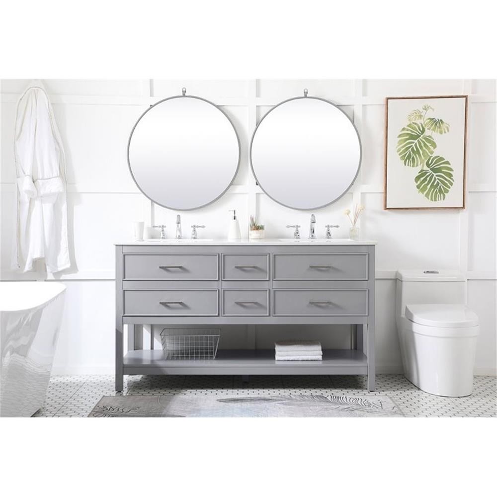 Elegant Decor Sinclaire 60″ Aluminum Alloy & MDF Double Bathroom Vanity in Gray
