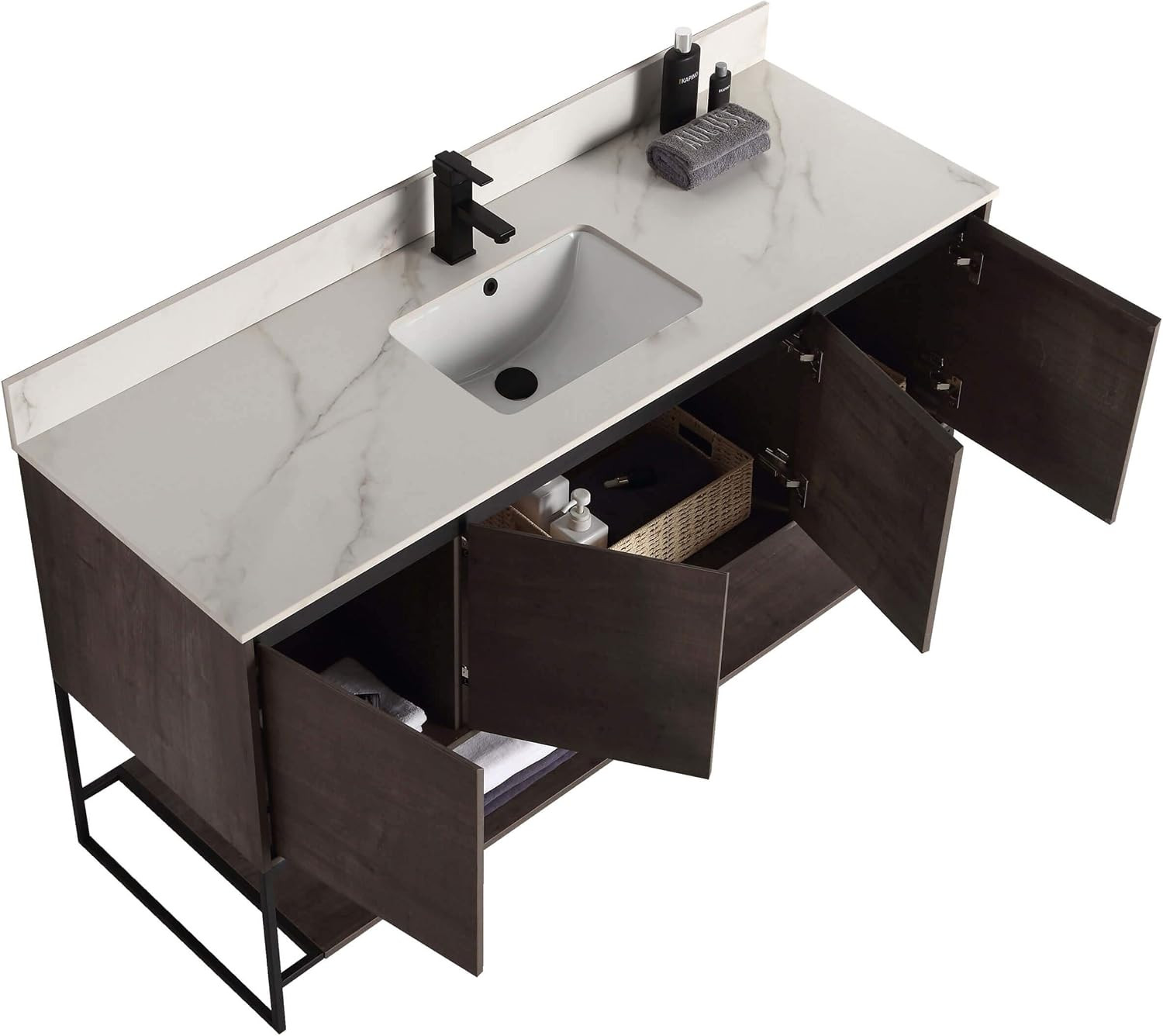 60 Inch Bathroom Vanity with Sink – Modern Knob Free Design, Elegant Space-Savin