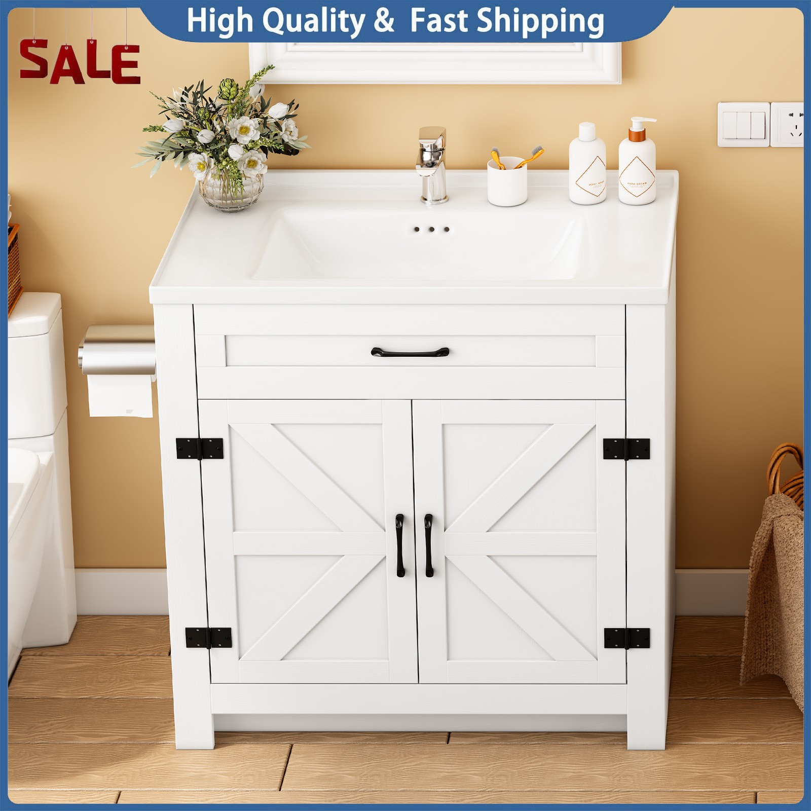 31″ Bathroom Vanity with Sink Combo Bathroom Cabinet with 2 Doors Freestanding