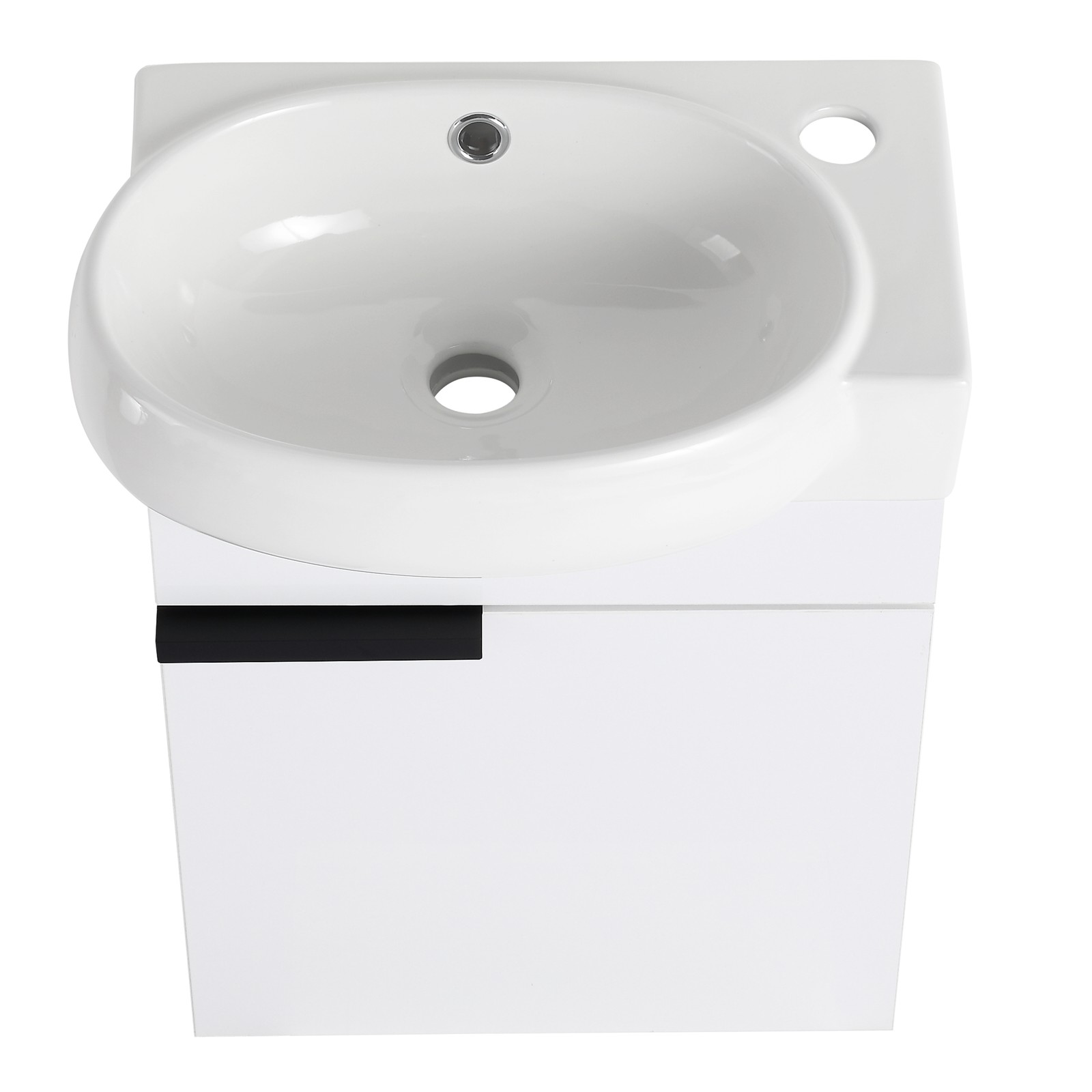 16″ Plywood Freestanding Bathroom Vanity Ceramic Sink Basin +Storage Rack White