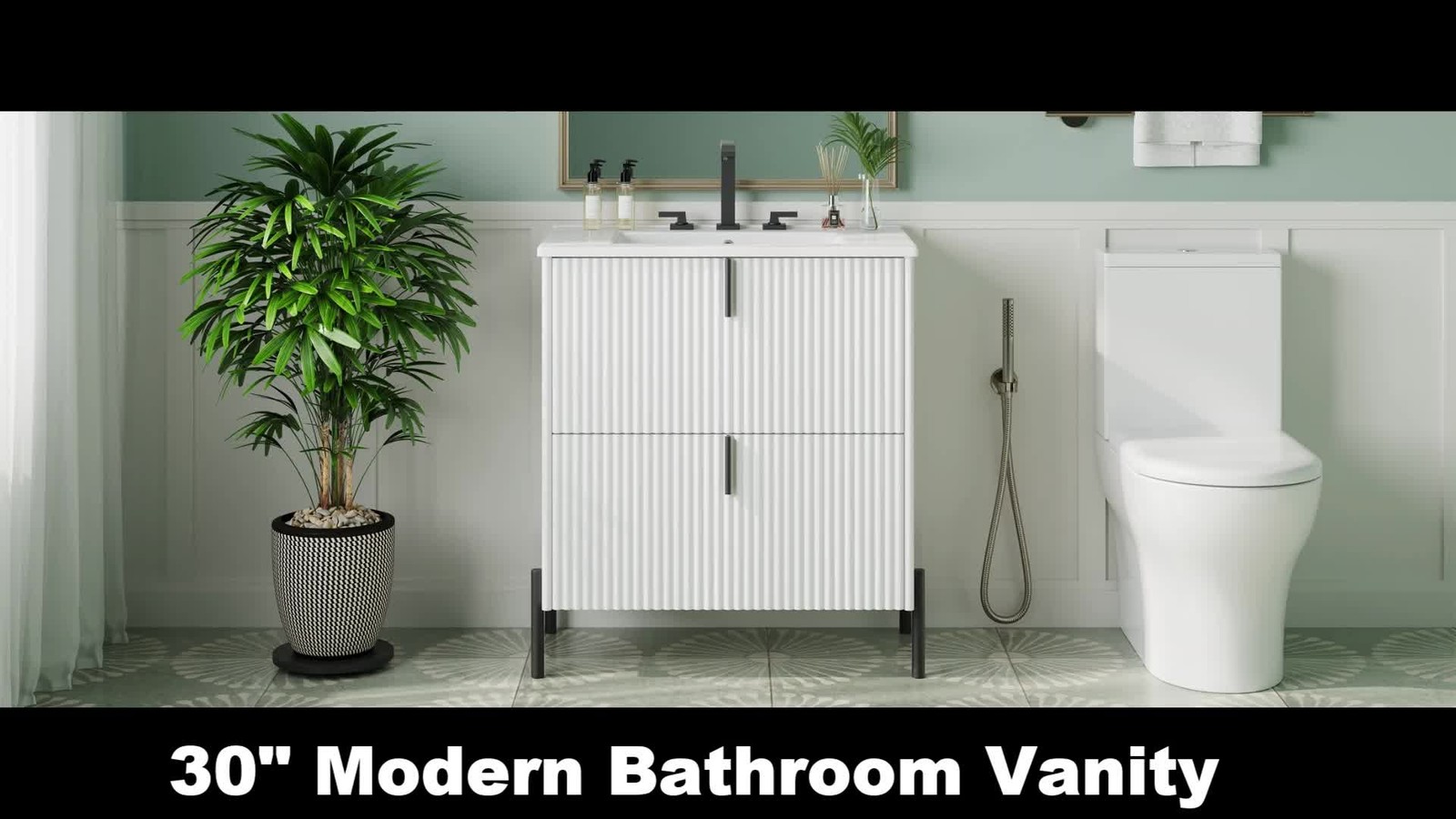 30″ White Bathroom Vanity with Ceramic Sink & Soft Close Drawers