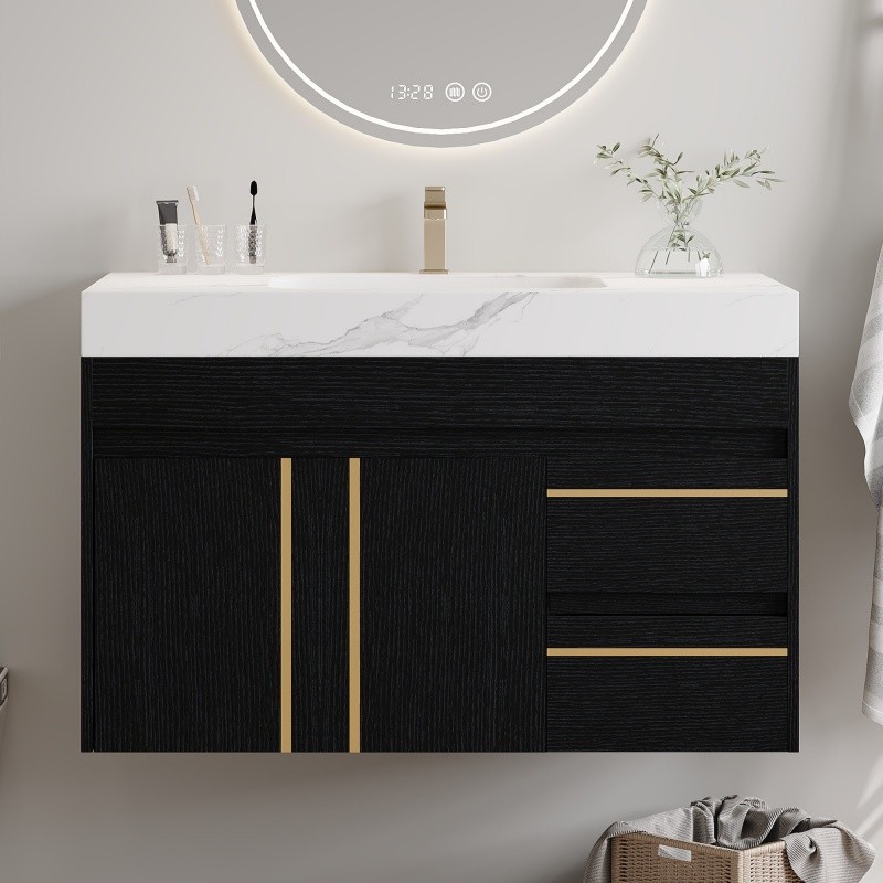 36″ Modern Floating Bathroom Vanity w/Integrated Ceramic Sink & Faux Marble Top