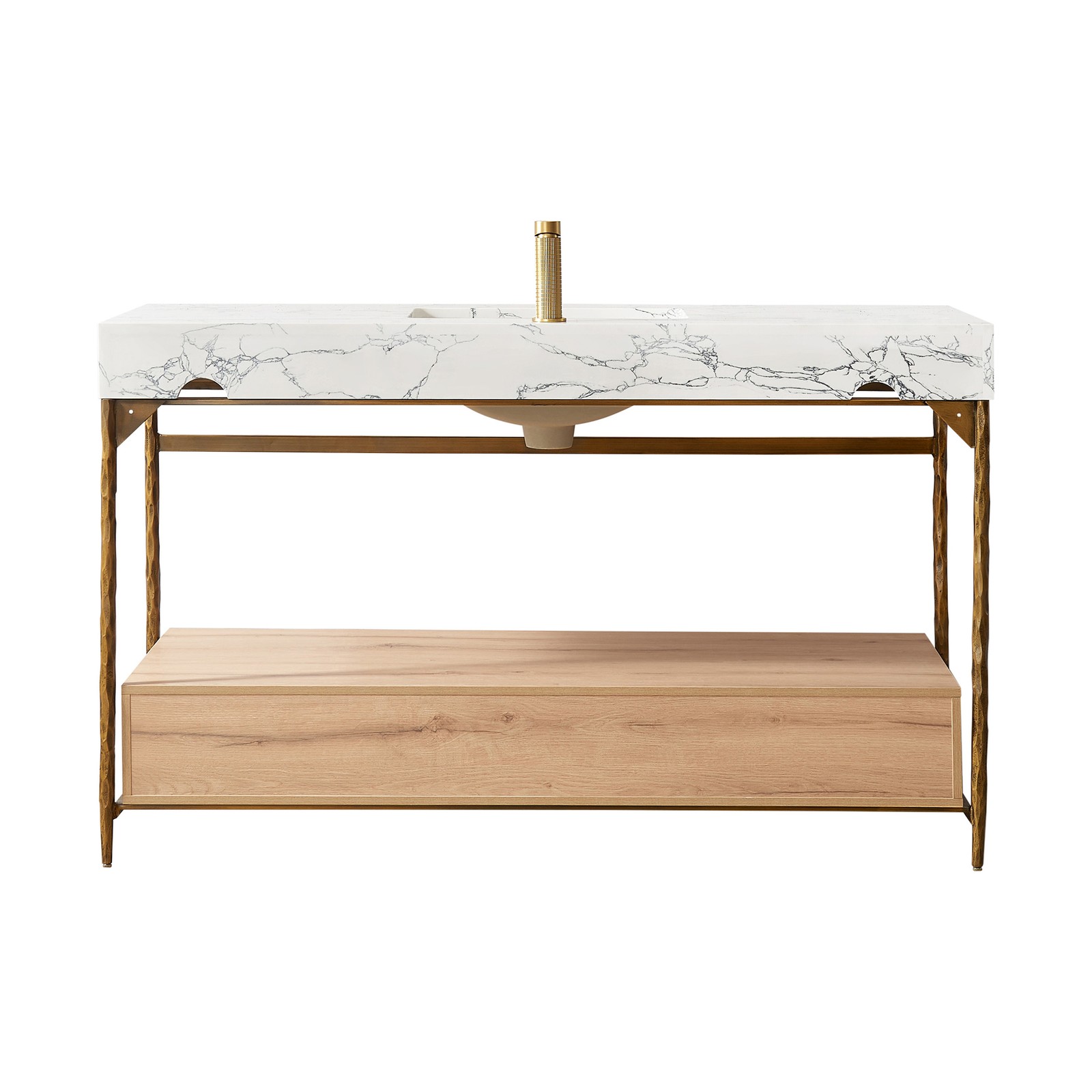 Dhaka 55″ Single Vanity in Yellow Bronze Metal Support with Composite Stone Top