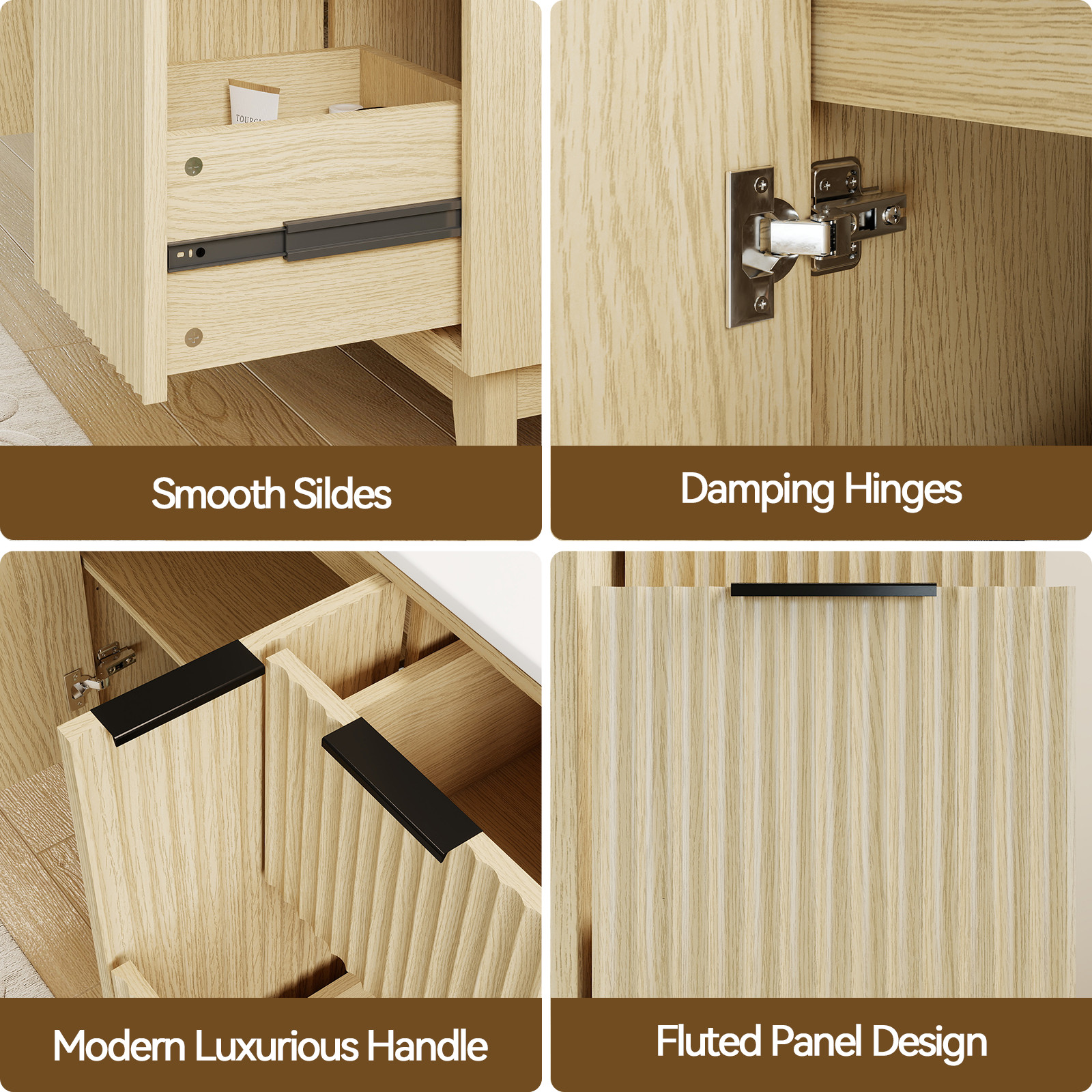 36″ Light Oak Bathroom Vanity with Sink, Soft Close Doors & Soft Drawers