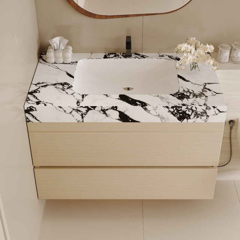 29.9″ Modern Floating Bathroom Vanity with Faux Marble Top and Ceramic Sink