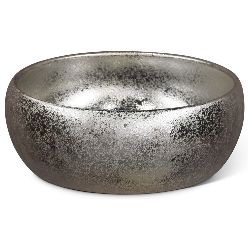 US Seller – 15in Silver Textured Oriental Porcelain Basin