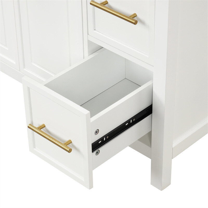 36″ White Bathroom Vanity w/Ceramic Sink Bathroom Cabinet w/2 Doors & 3 Drawers