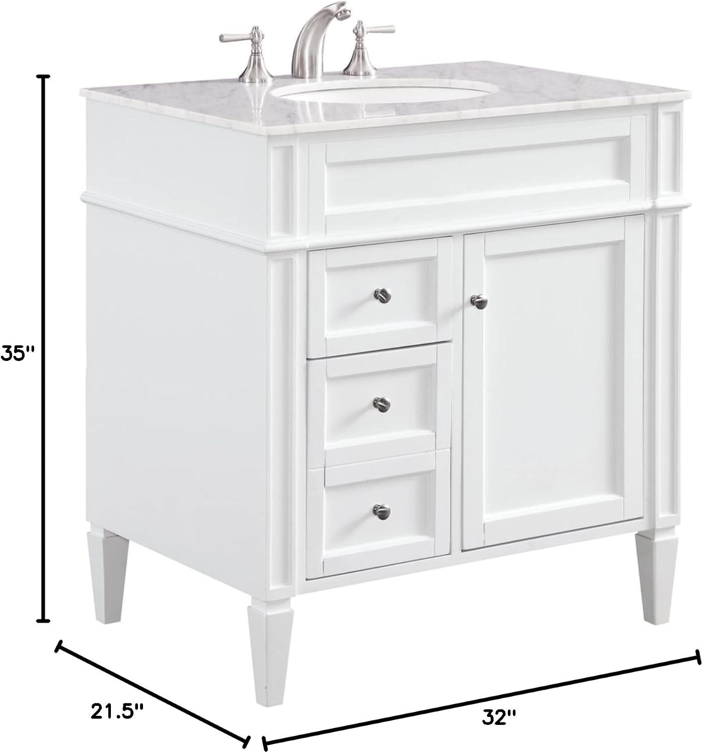 Elegant Lighting – VF-1024 – 32 In. Single Bathroom Vanity Set In White Finish