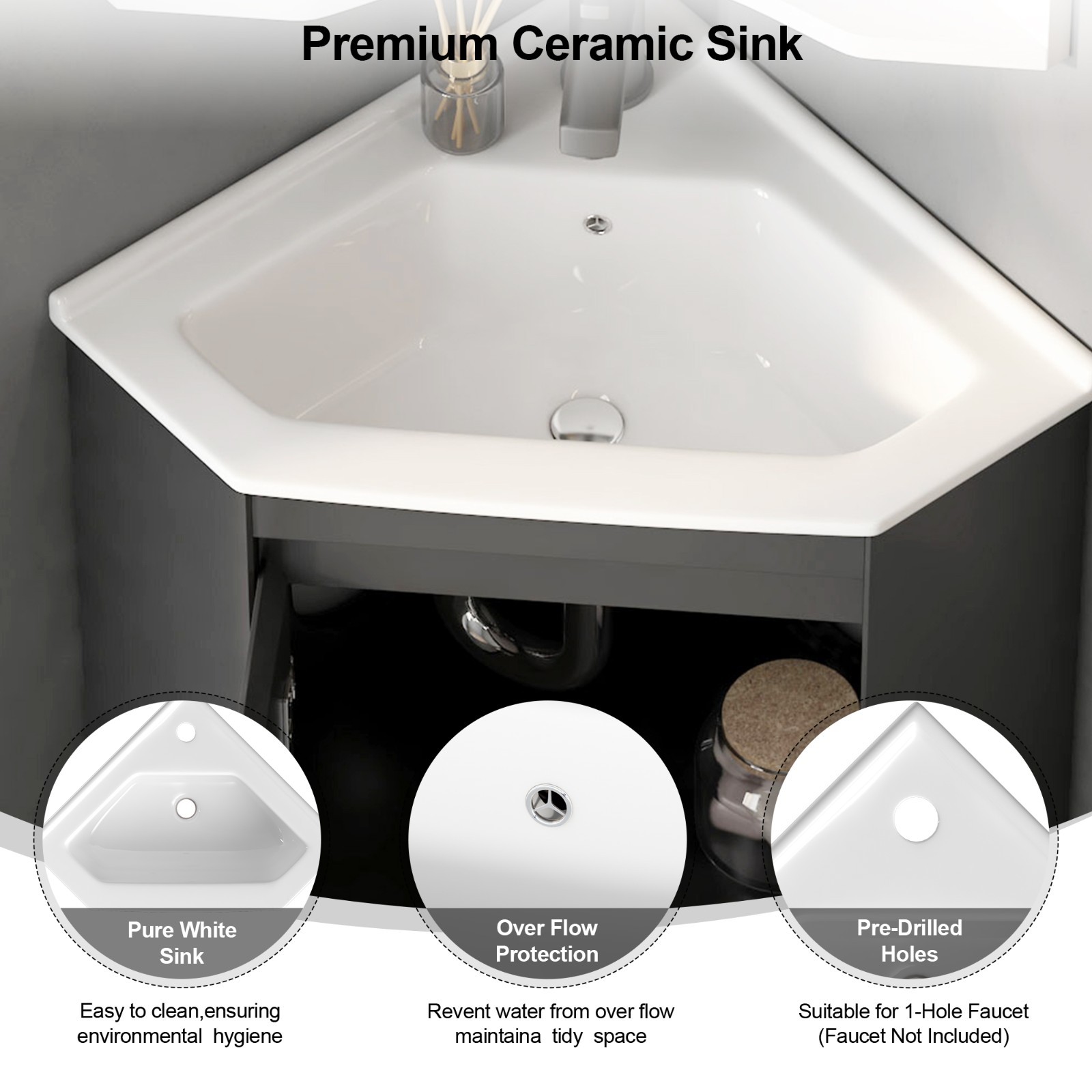 Corner Bathroom Vanity Sink Combo for Small Space Freestanding Storage Cabinet