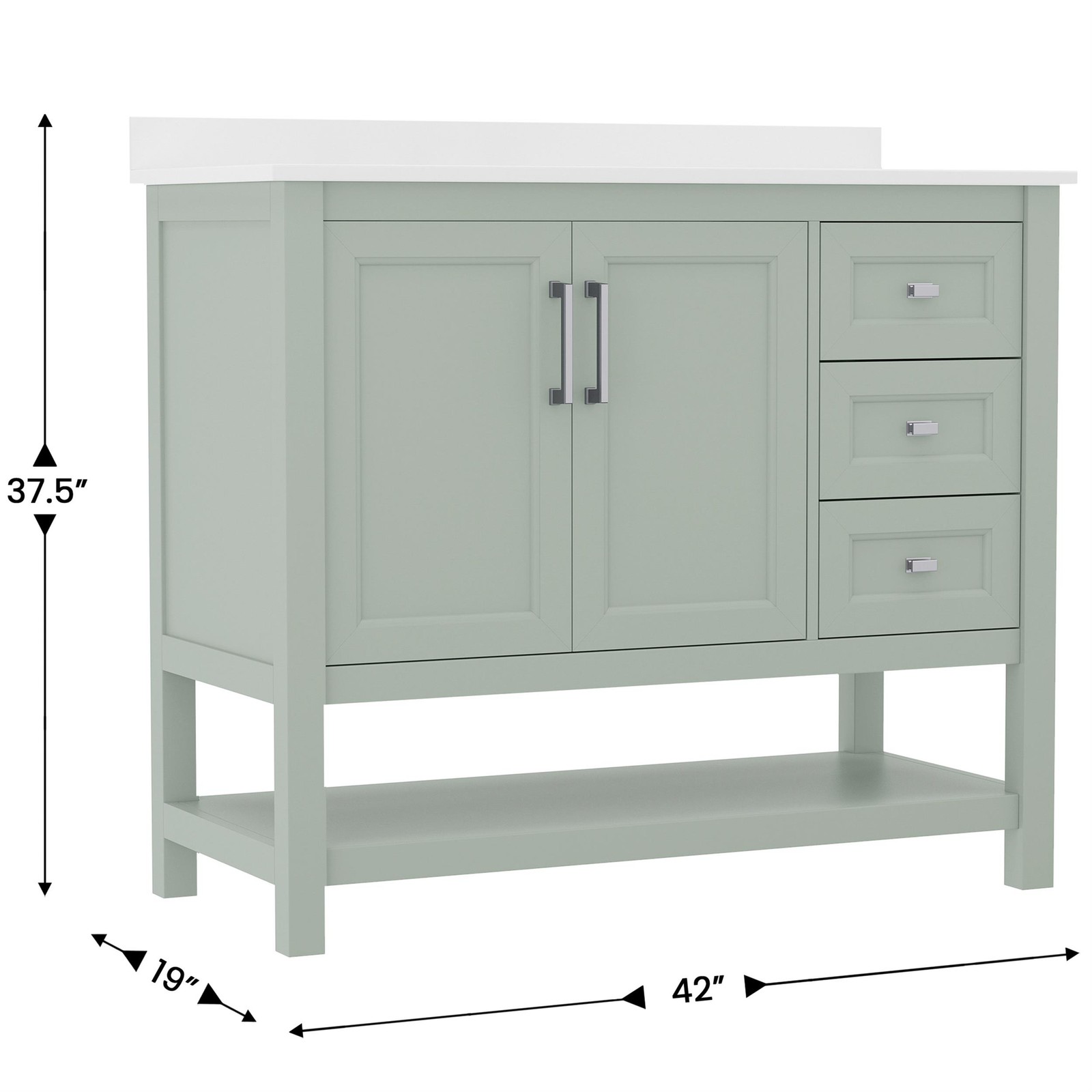 42 Inch Bathroom Vanity with Sink Open Storage and Storage Drawers in Sage