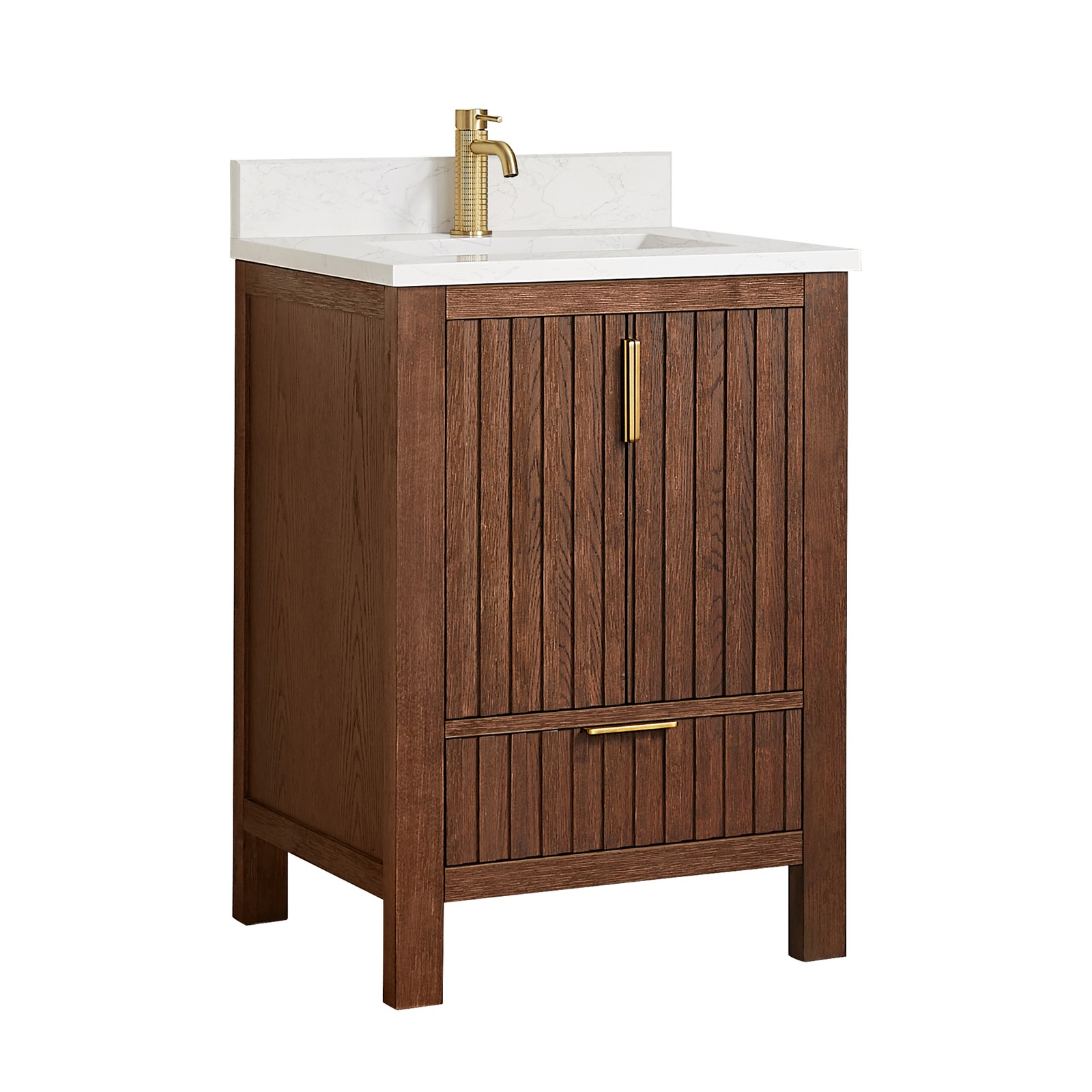 Shenzhen 24″ Single Bath Vanity in Aged Dark Brown Oak with Composite Stone Top