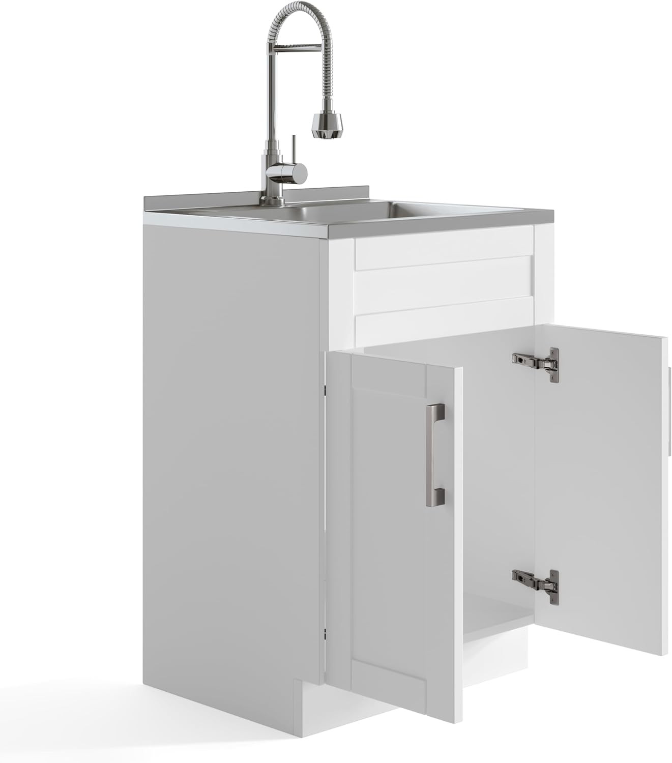 Hennessy All-In-One 24 Inch Wide Utility Sink and Laundry Cabinet in Pure White
