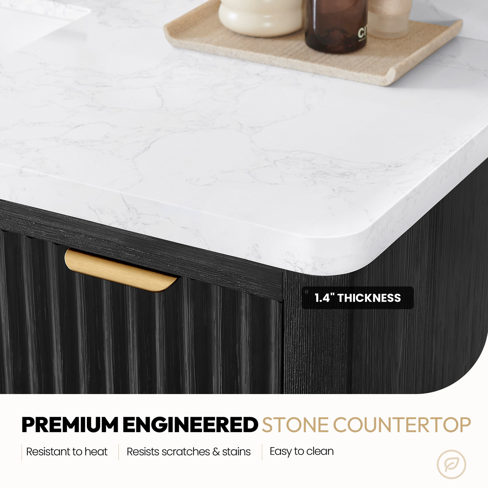Cadiz 60″ Single Bathroom Vanity in Fir Wood Black with Composite Stone Top