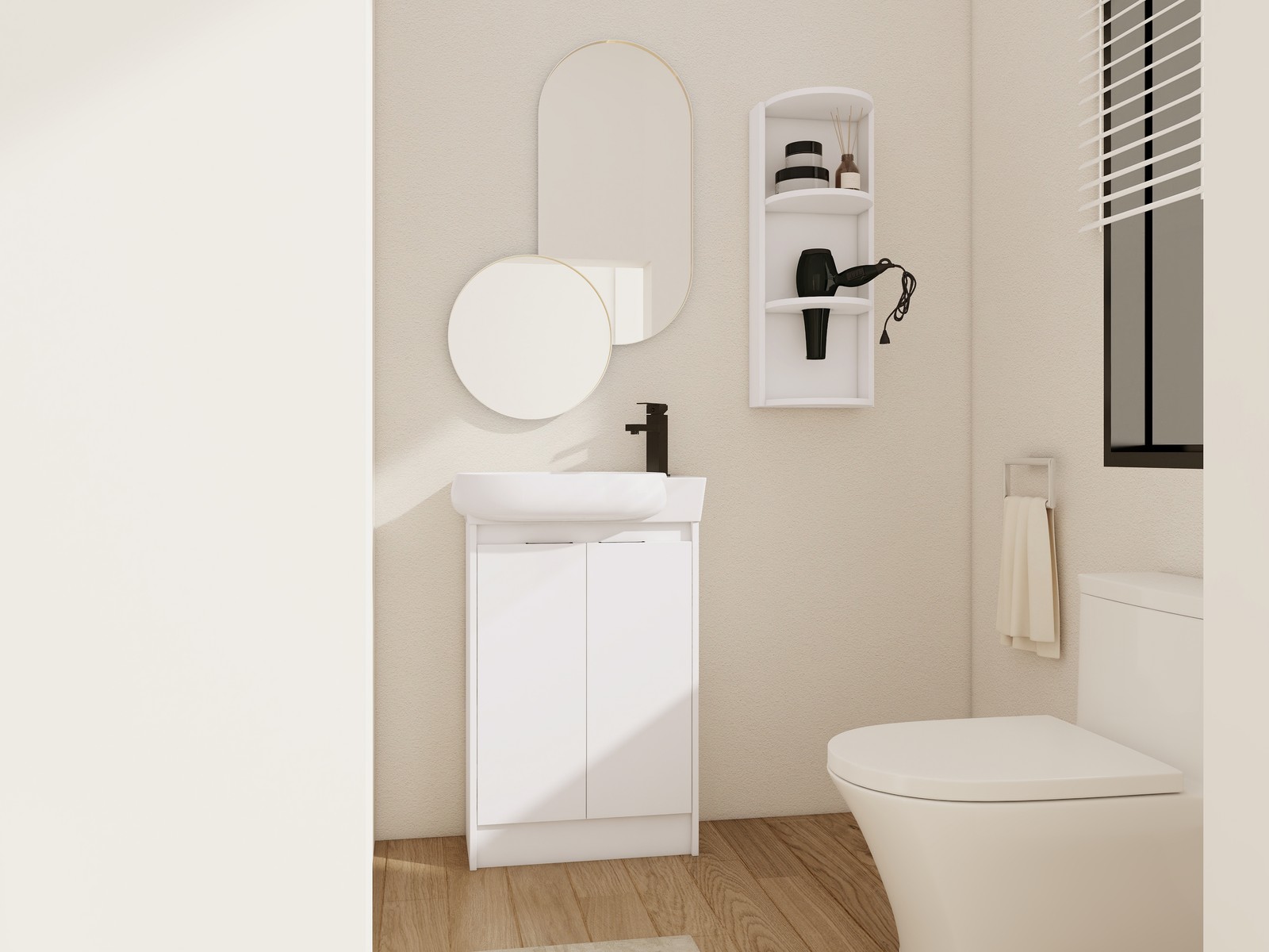 23″ Plywood Freestanding Bathroom Vanity Ceramic Sink Basin +Storage Rack White