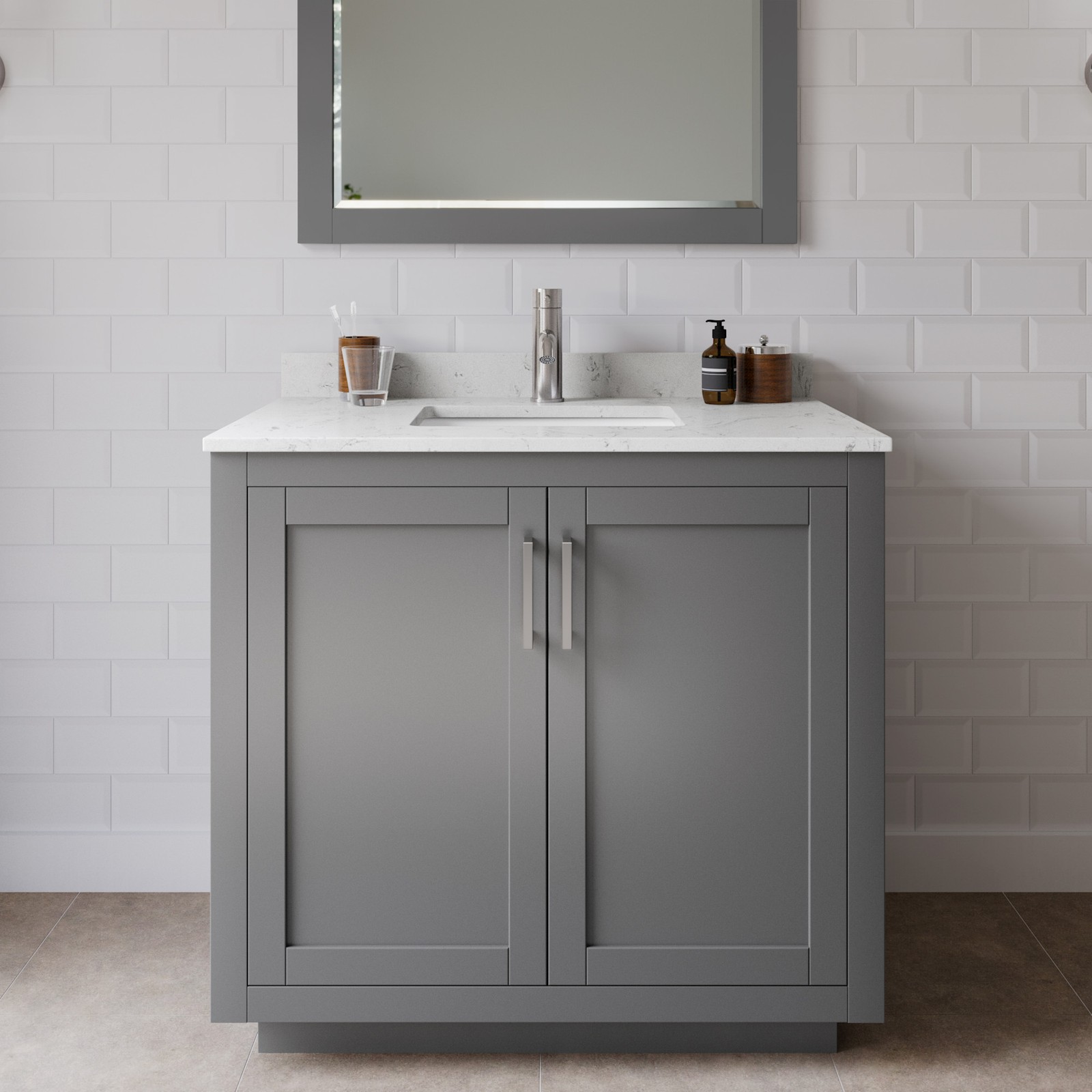 Wyndham Collection WCF2929-36S-VCA-M34 Miranda 36″ – Dark Gray / Carrara