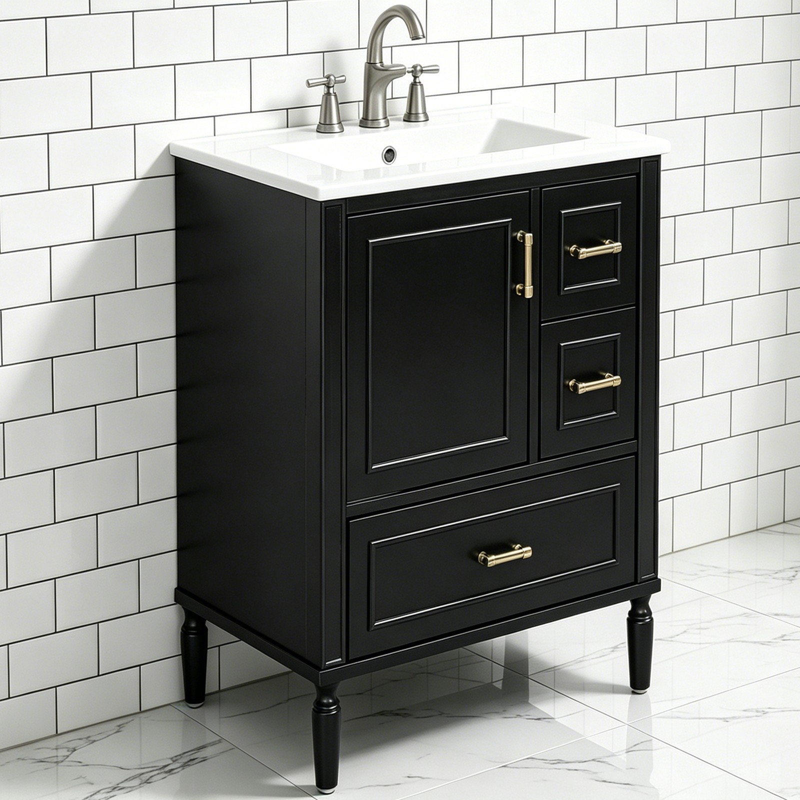 Black vanity cabinet with Sink 24 Inch Floor Standing vanity for bathroom Unit