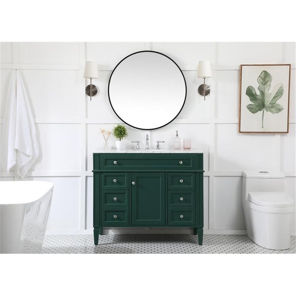 Elegant Decor Park Avenue 42″ Metal MDF Marble Single Bathroom Vanity in Green