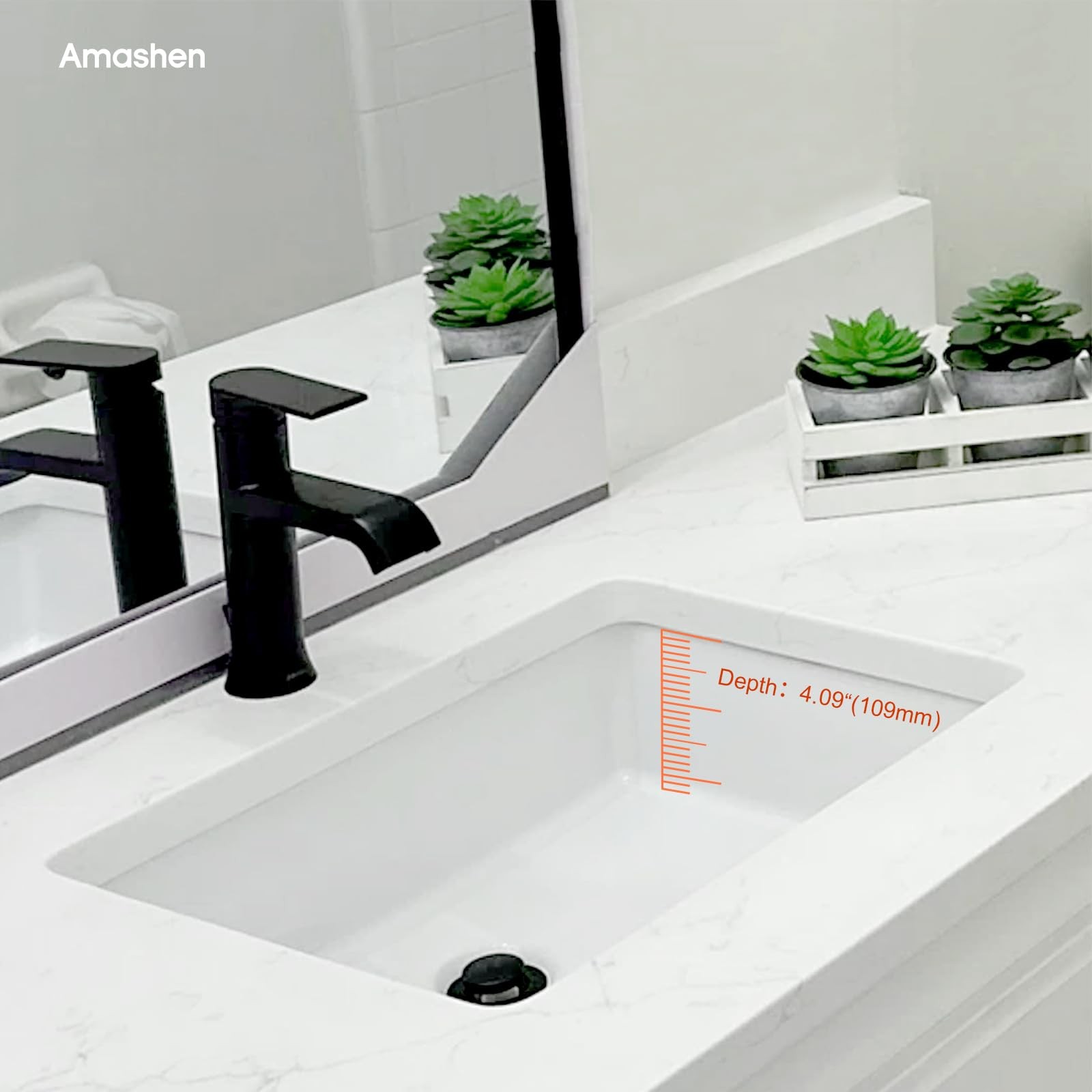 17-Inch Undermount Bathroom Sink, White Ceramic Rectangular Vanity Sink with Ove