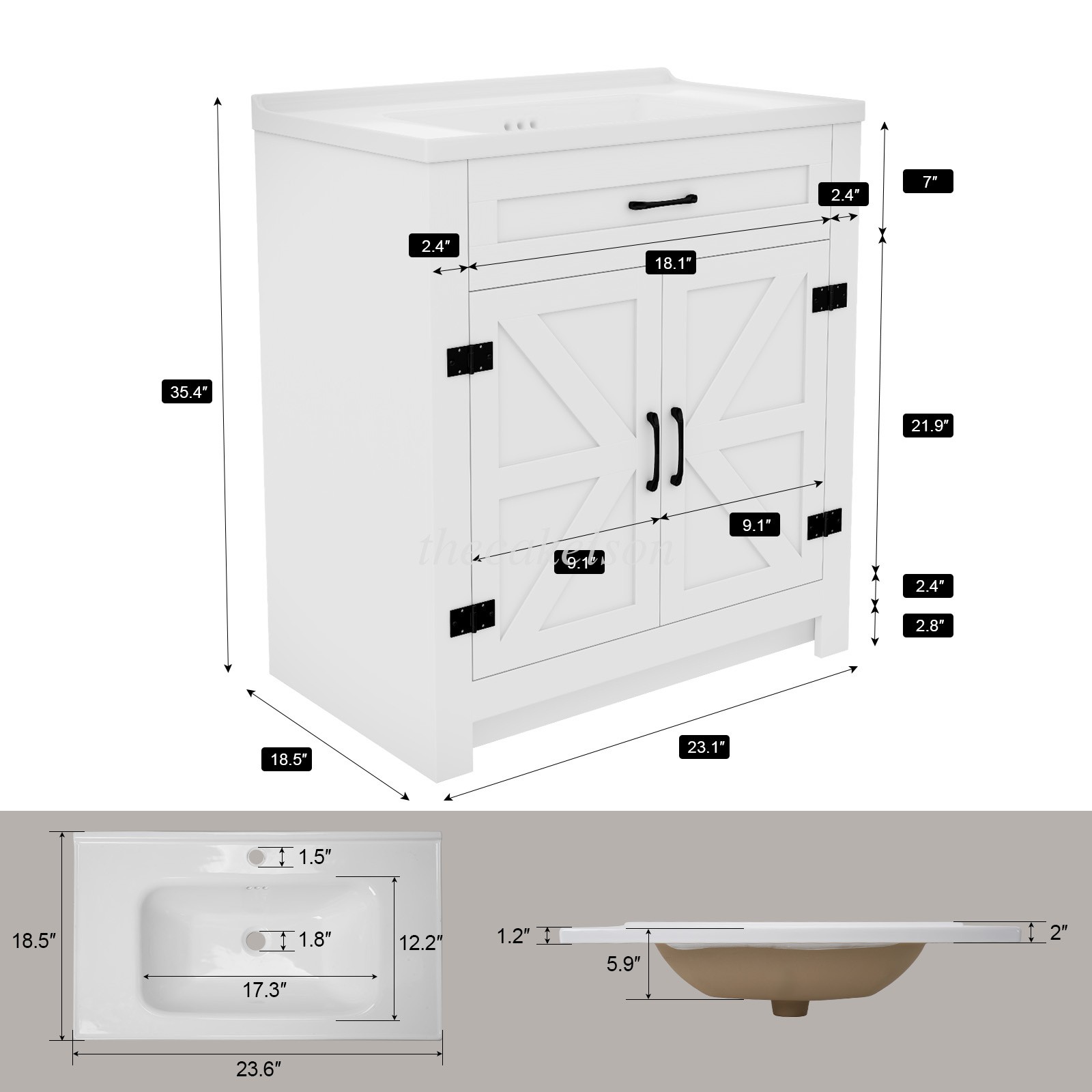 23″ Bathroom Vanity w/Ceramic Sink Wood Bathroom Cabinet Freestanding NEW