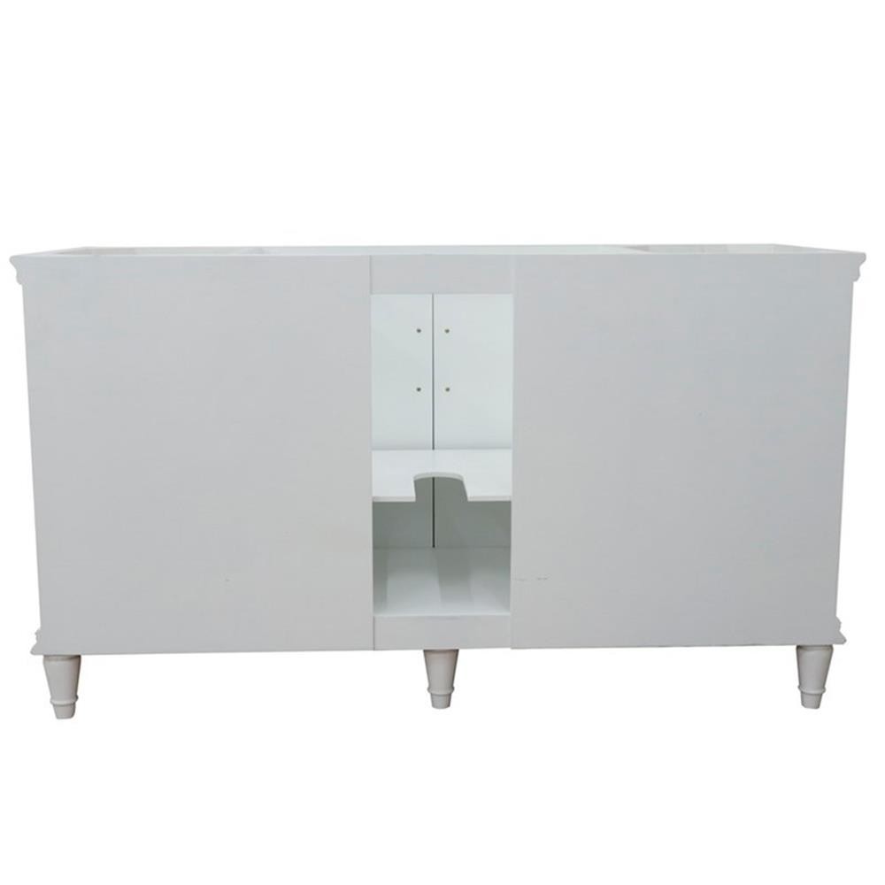 61 in. Single Wooden Vanity White with White Quartz Oval Sink