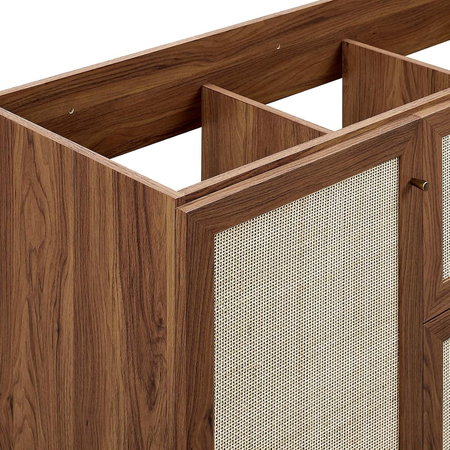 Soma Walnut Rattan Weave Bathroom Vanity Cabinet, 48” Sink Compatible