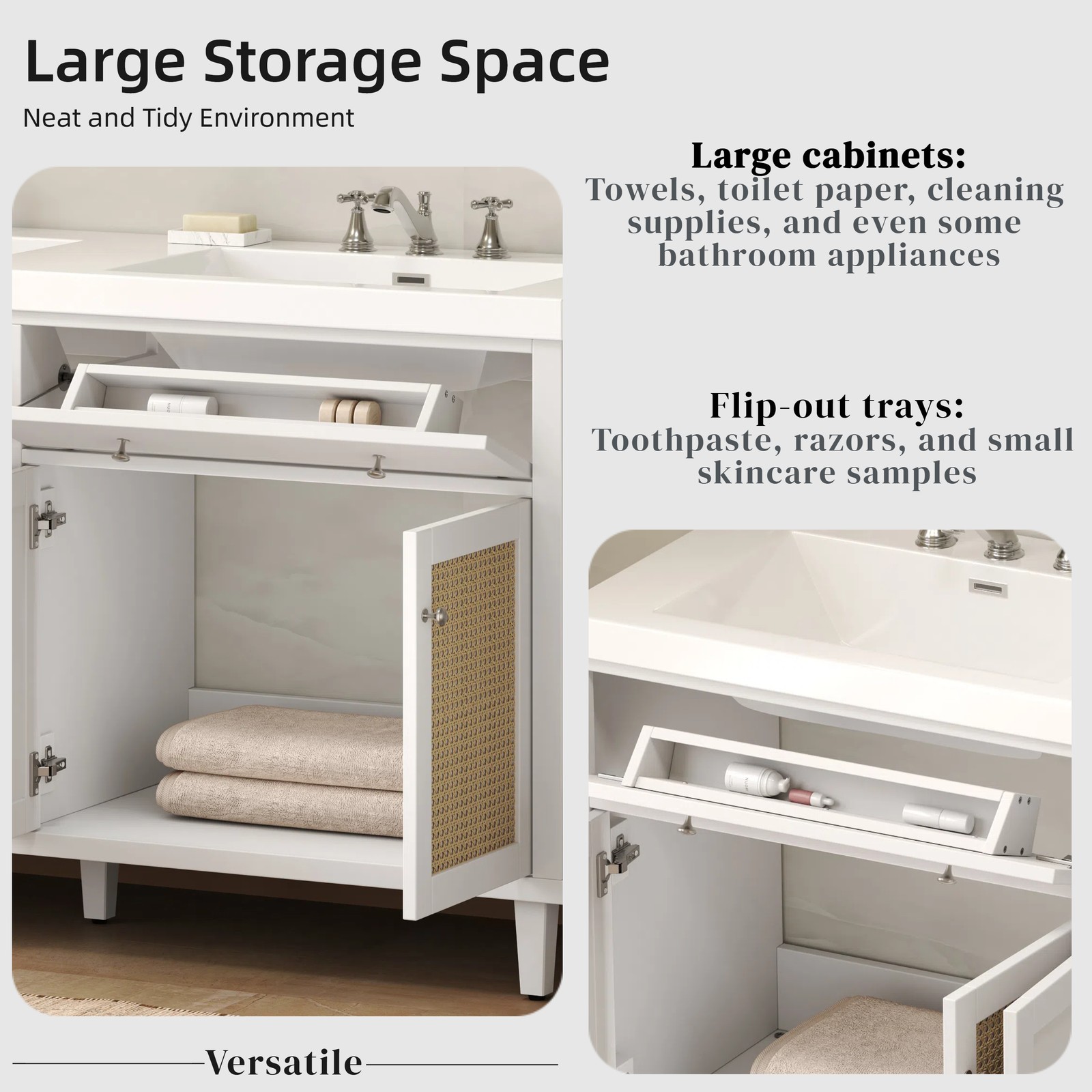 60in Bathroom Vanity w/Double SMC Sink Modern Large Storage Space w/2 Drawers