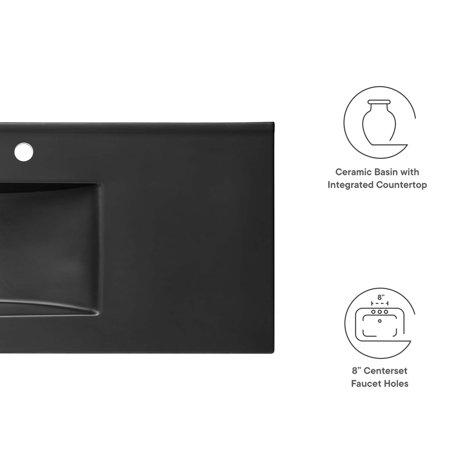 Modway Cayman Modern 48″ Bathroom Sink in Black With Rectangular Basin