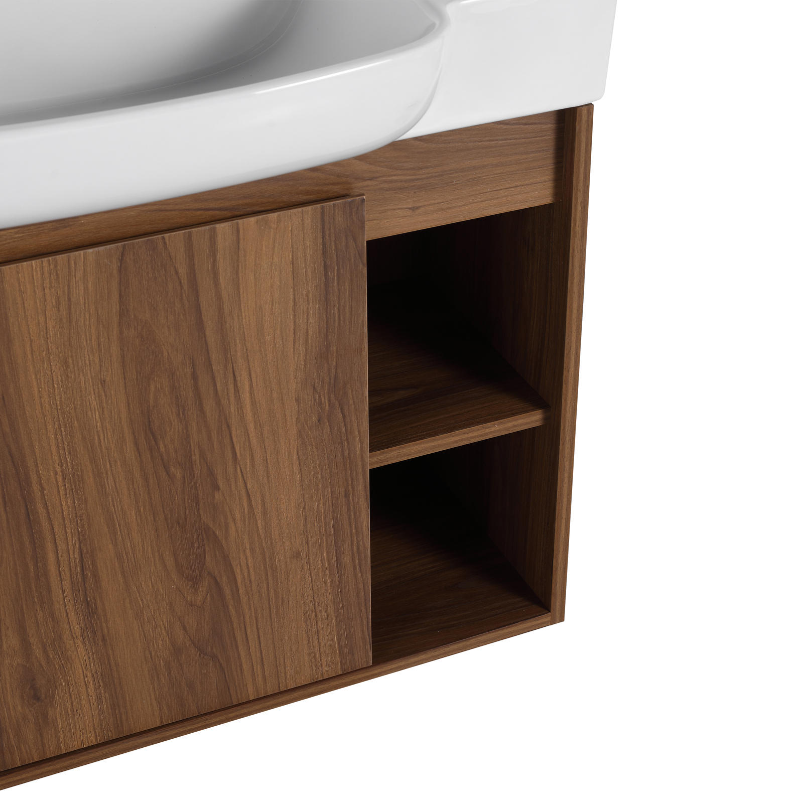 28” Plywood Wall-Mounted Bathroom Vanity Cabinet W/ Ceramic Sink /Shelves Brown