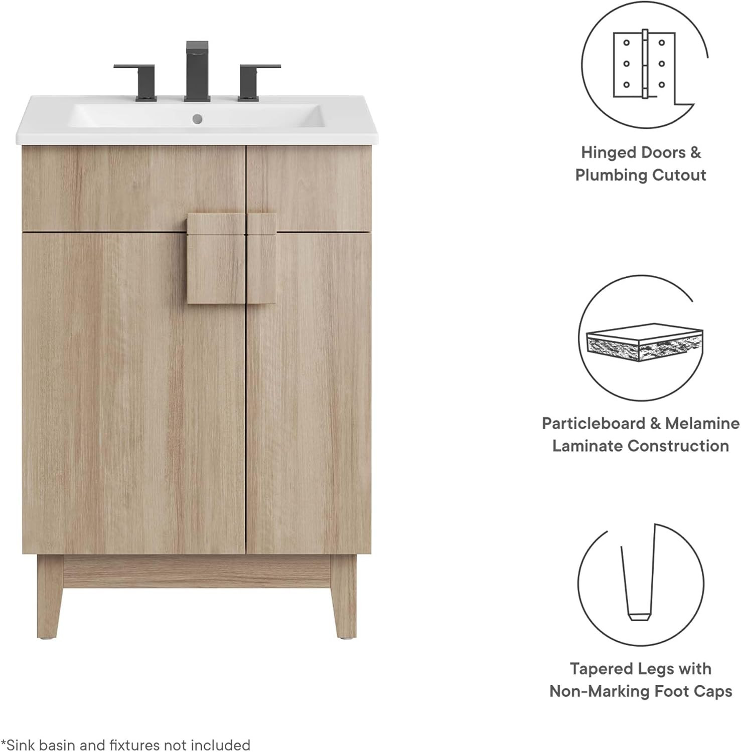 Miles 24” Oak Bathroom Vanity Cabinet – Sink Basin Not Included