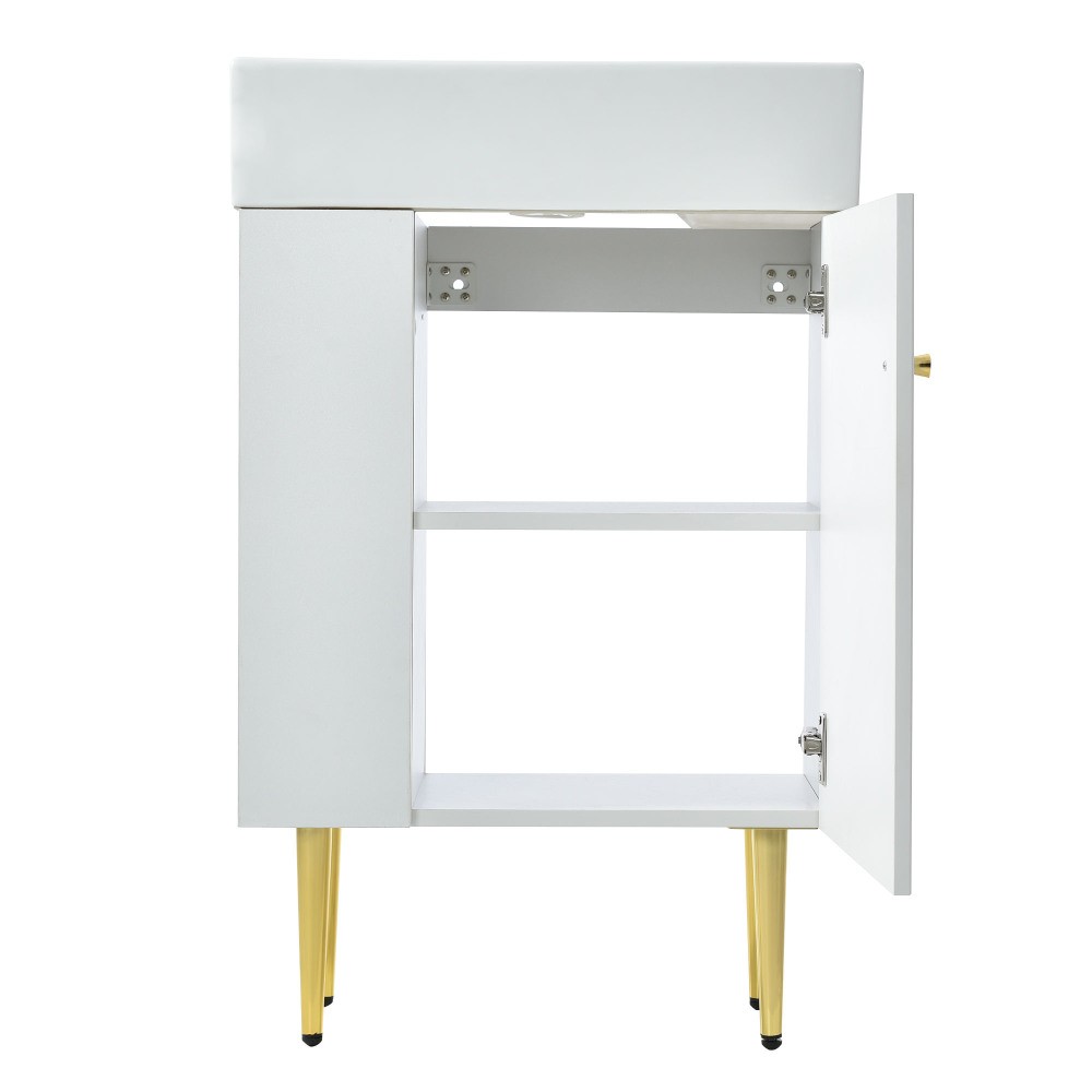 21.6 in Bathroom Vanity Cabinet Only White MDF Ceramic with Soft Close Door