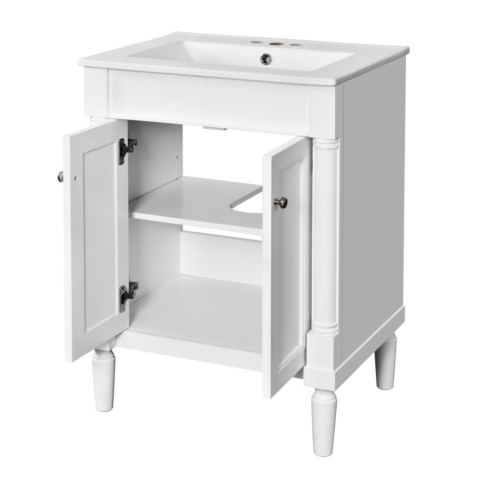 24” Bathroom Vanity with Top Sink, 2-Tier Modern Bathroom Storage Cabinet