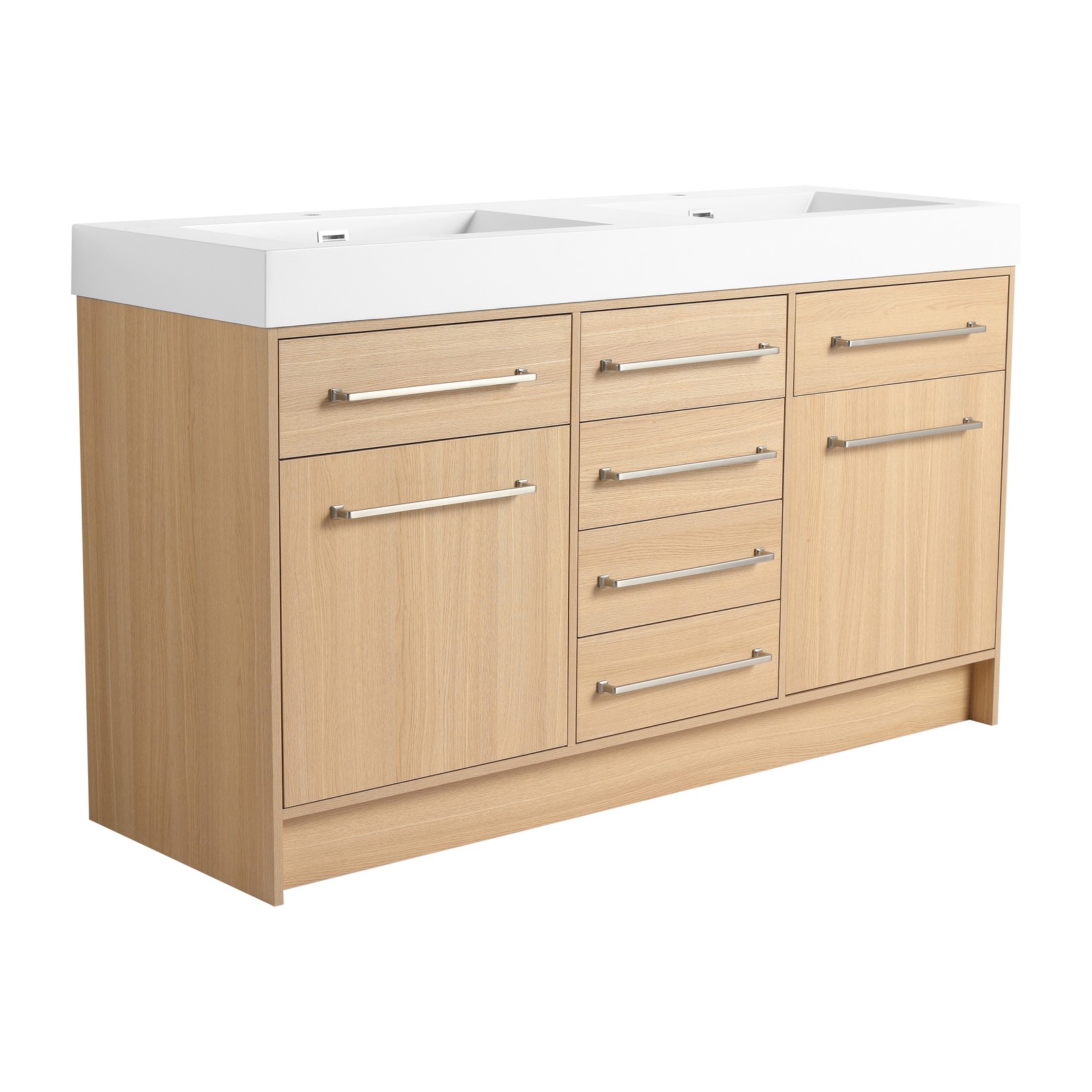 60 in Plywood Bathroom Vanity Freestanding W/Double Resin Sink +2 Doors 6Drawers