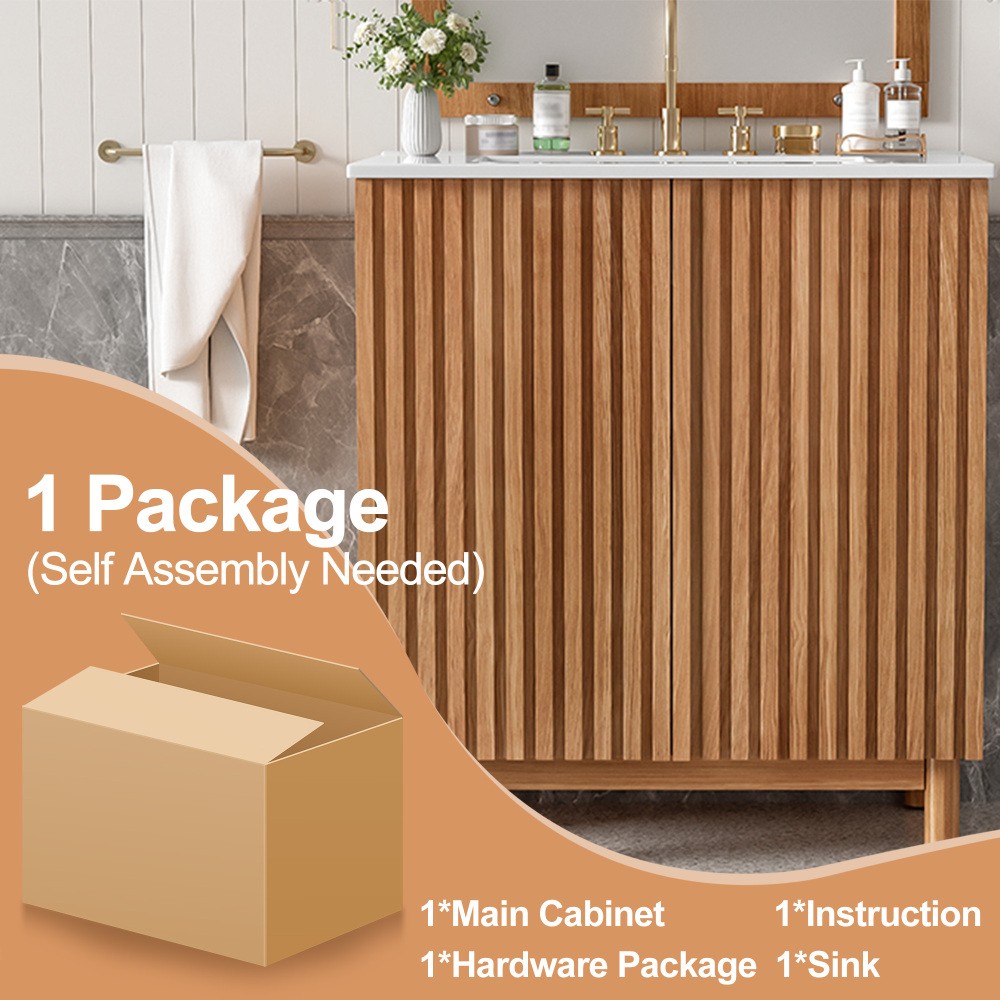29.9-inch Traditional Bathroom Vanity with Ceramic Sink, Solid Wood Legs