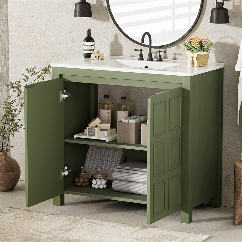 36″ Retro Wood Bathroom Vanity Cabinet with Sink Combo Set and Soft Closing Door