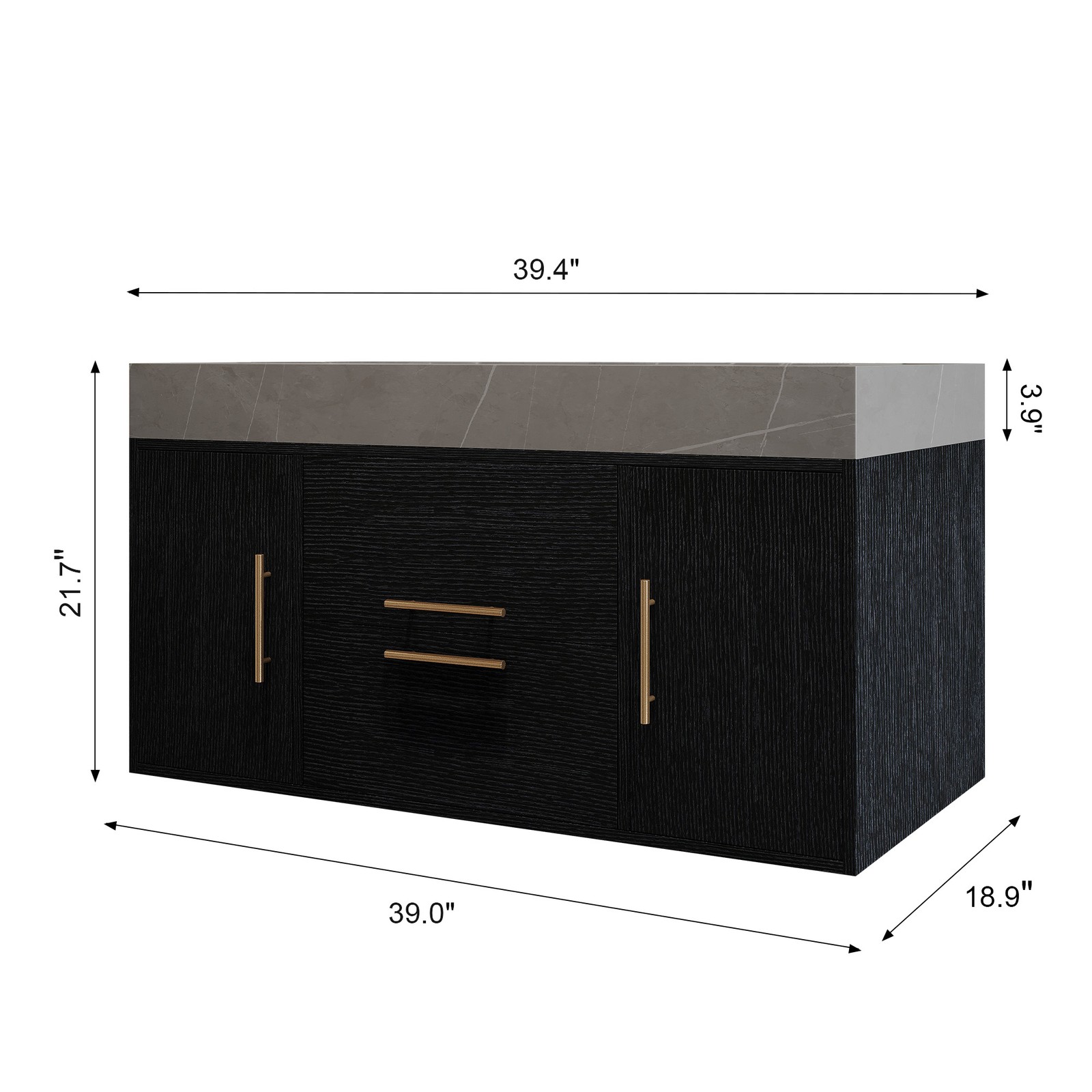 Floating Bathroom Vanity w/Faux Marble Top,Ceramic Sink, Wood Storage Cabinets