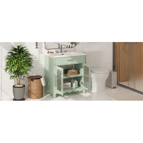 31 Bathroom Vanity With Tempered Glass, Modern Bathroom Cabinet With Rubber Wood