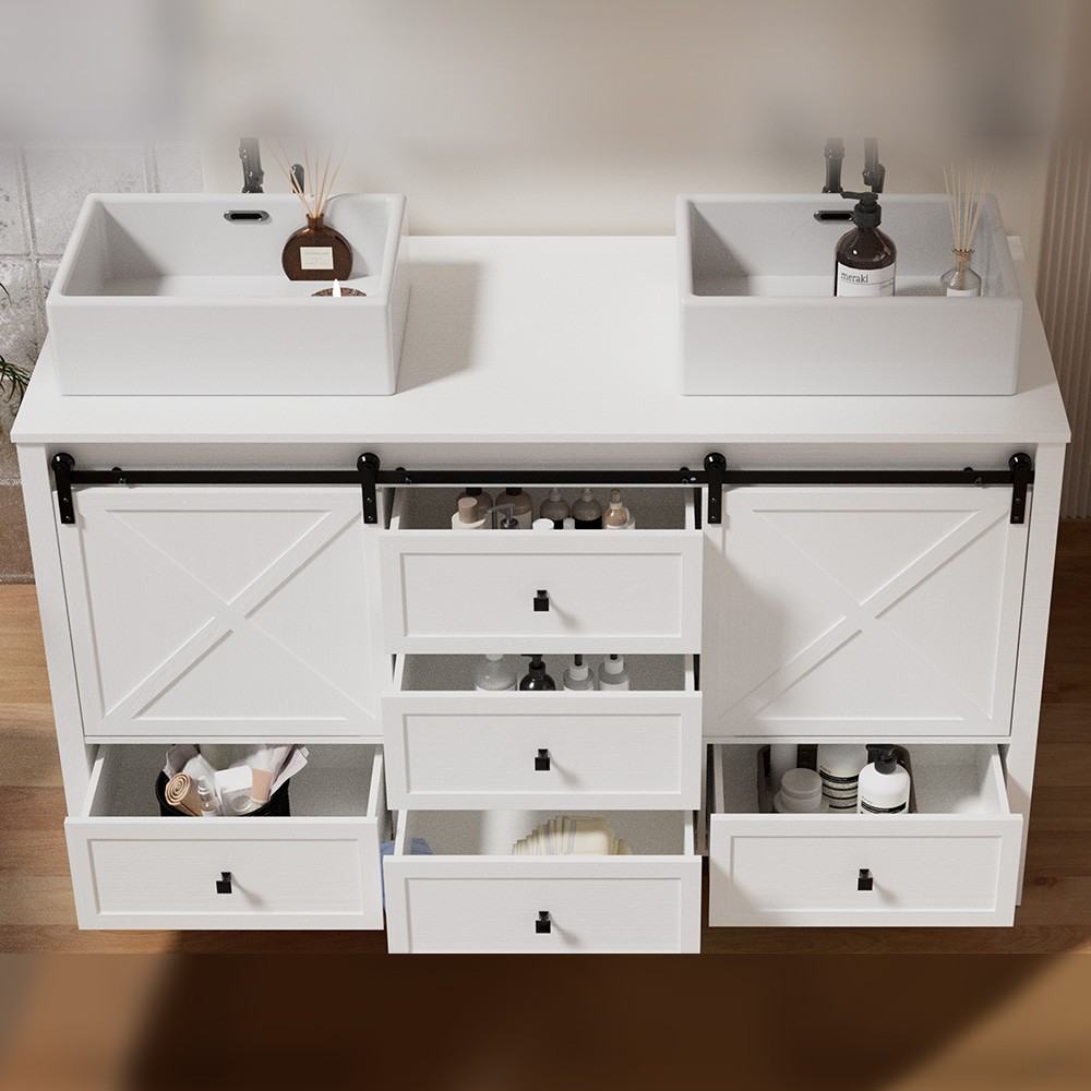 60″ Large Freestanding Bathroom Vanity Sink Combo Storage Cabinet 5 Drawers Set