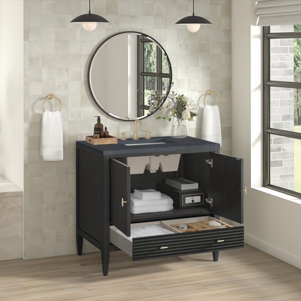 36″ James Martin Myrrin 485-V36-CBO-3CSP Vanity Cabinet Charcoal Soapstone Top