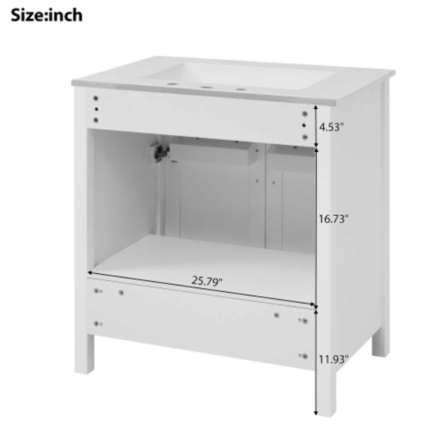 White Durable Build 30″Bathroom Vanity Cabinet Large Practical Vanity With Sink