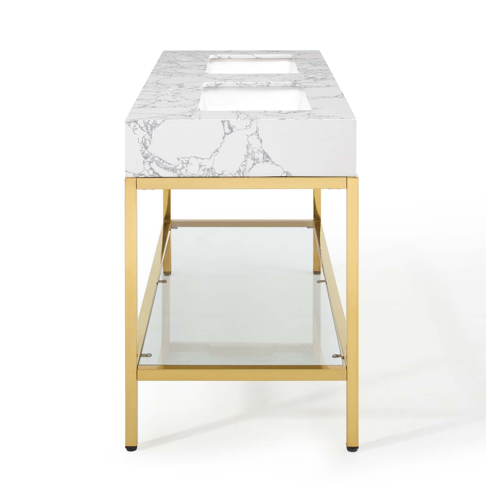 Modway Kingsley 60″ Gold Stainless Steel Bathroom Vanity in Gold White