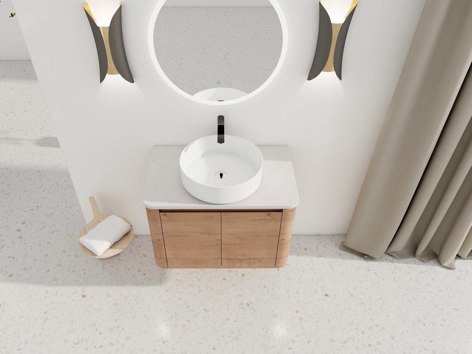 30″ Plywood Wall Mounted Bathroom Vanity W/ Ceramic Basin Top Soft-Close Door