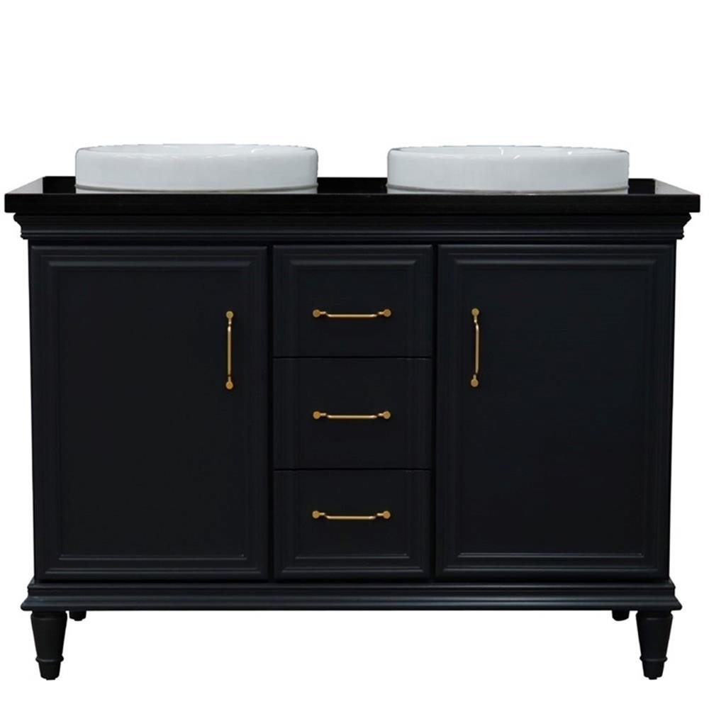 49 in. Double Wooden Vanity Dark Gray with Black Galaxy Rectangle Sink