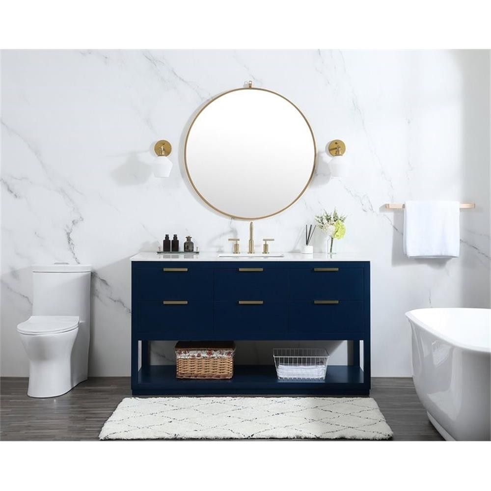 Elegant Decor Larkin 60″ Solid Wood MDF Single Bathroom Vanity in Blue Finish