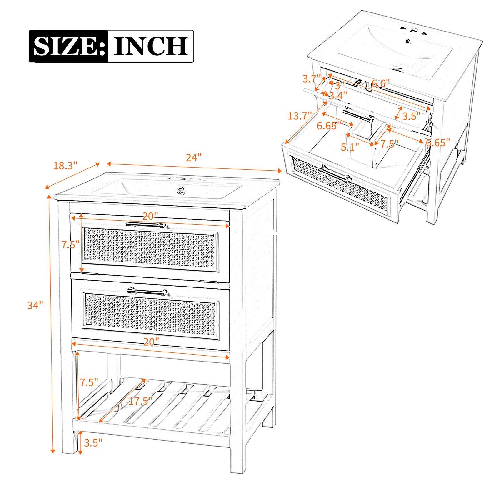 FUNIDEE 24″ Bathroom Vanity with Ceramic Sink Storage Cabinet w/ Tip-Out Drawer
