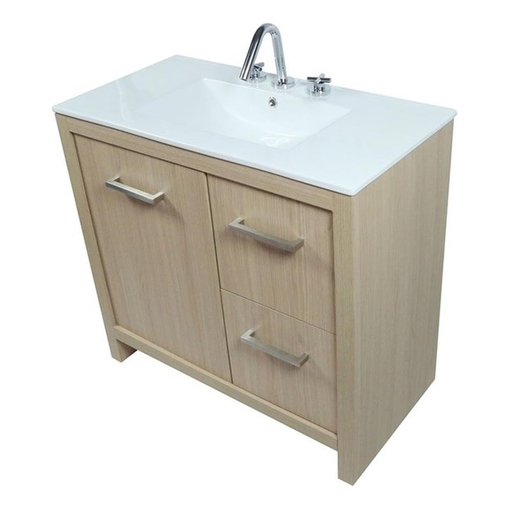 36″ Single Sink Vanity In Neutral Finish with White Ceramic Top