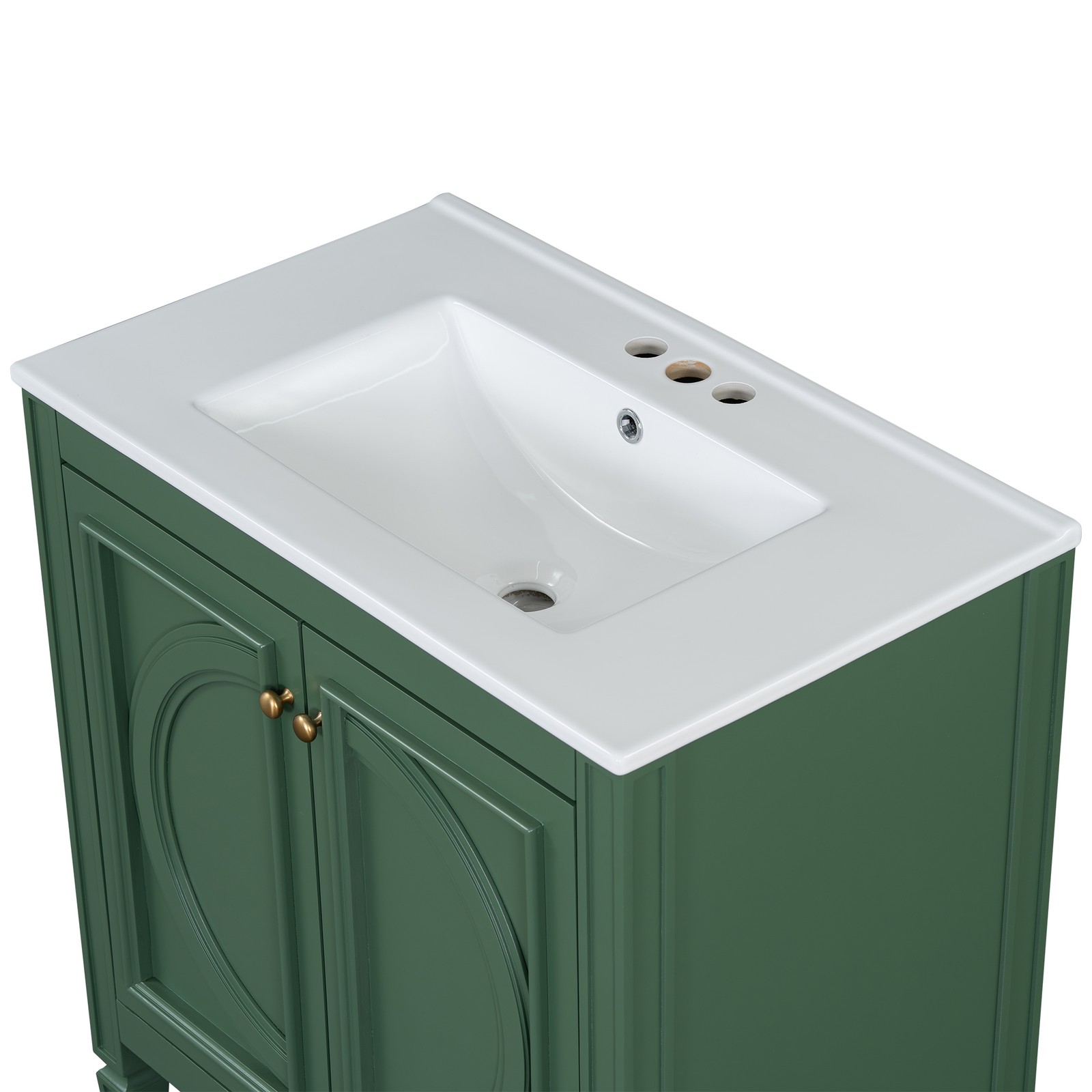 30″ Bathroom Vanity with Ceramic Sink, Two Doors & Drawer, Green
