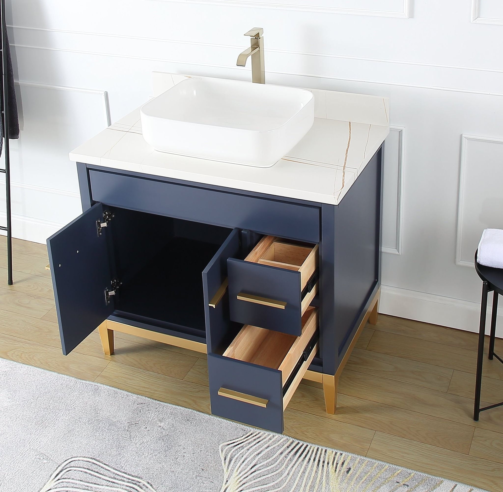 36 inch Navy Blue Beatrice Vessel Sink Bathroom Vanity – 9936NB-36U